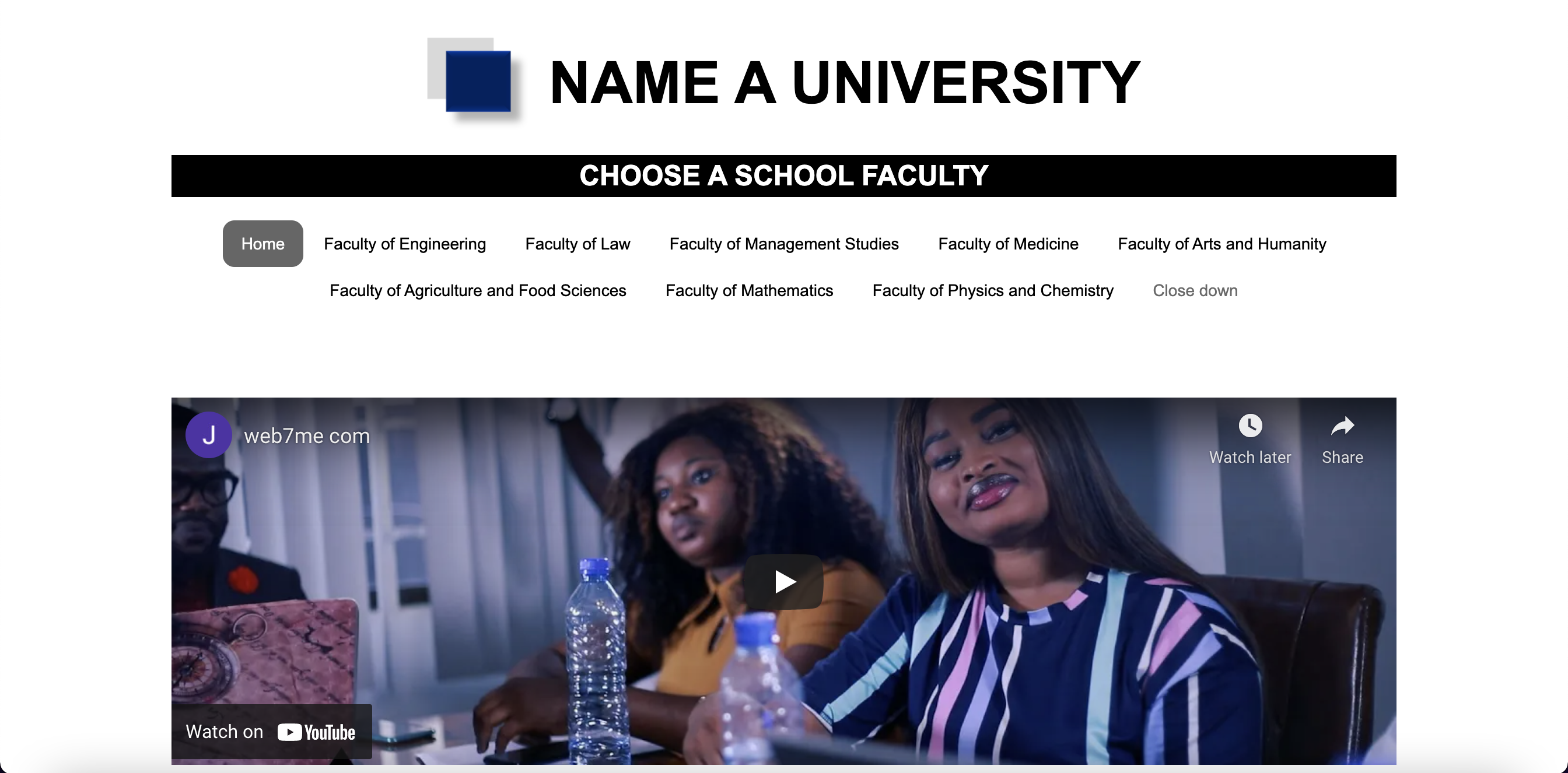 University home page website template